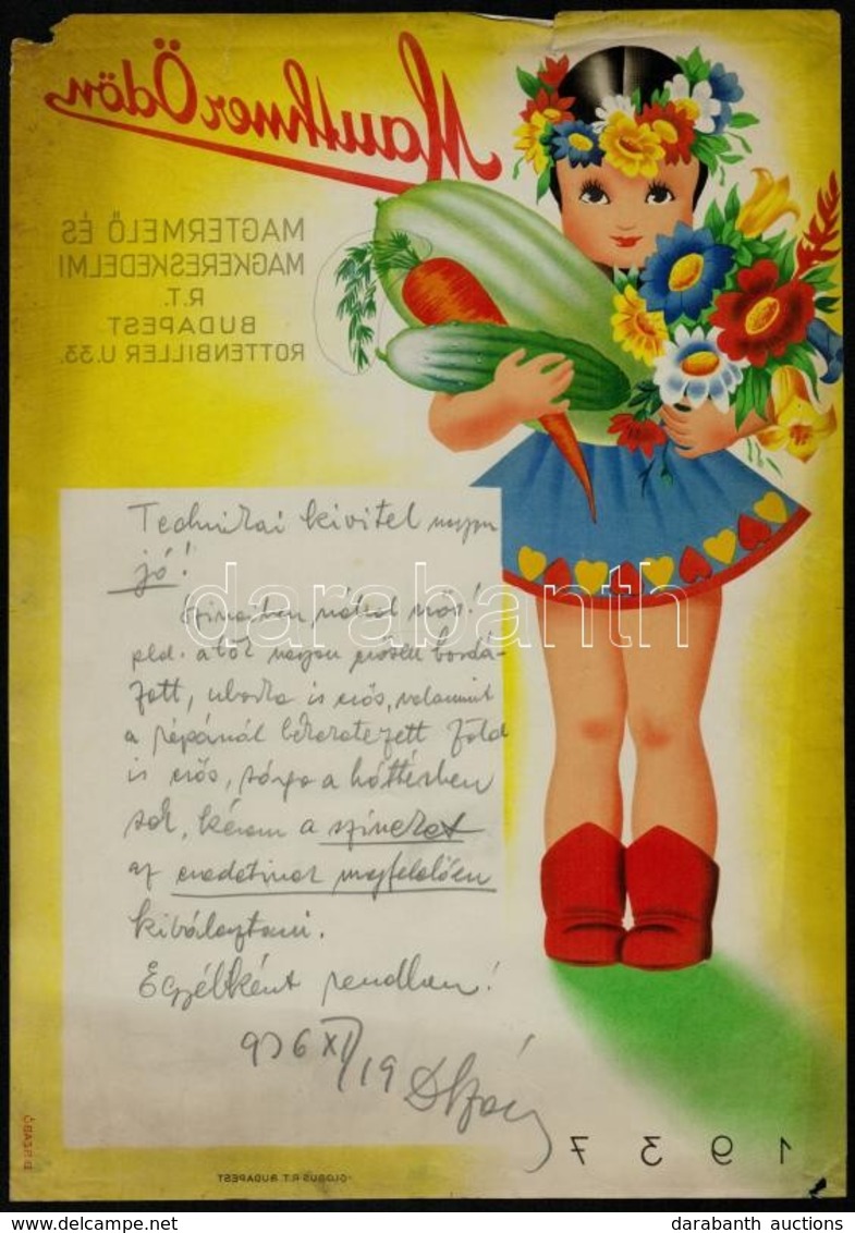 1937 Mauthner Ödön Magtermelő és Magkereskedelmi Rt. Kisplakát Negatív Nyomata, Megrendelői Instrukciókkal, Globus Rt.,  - Other & Unclassified