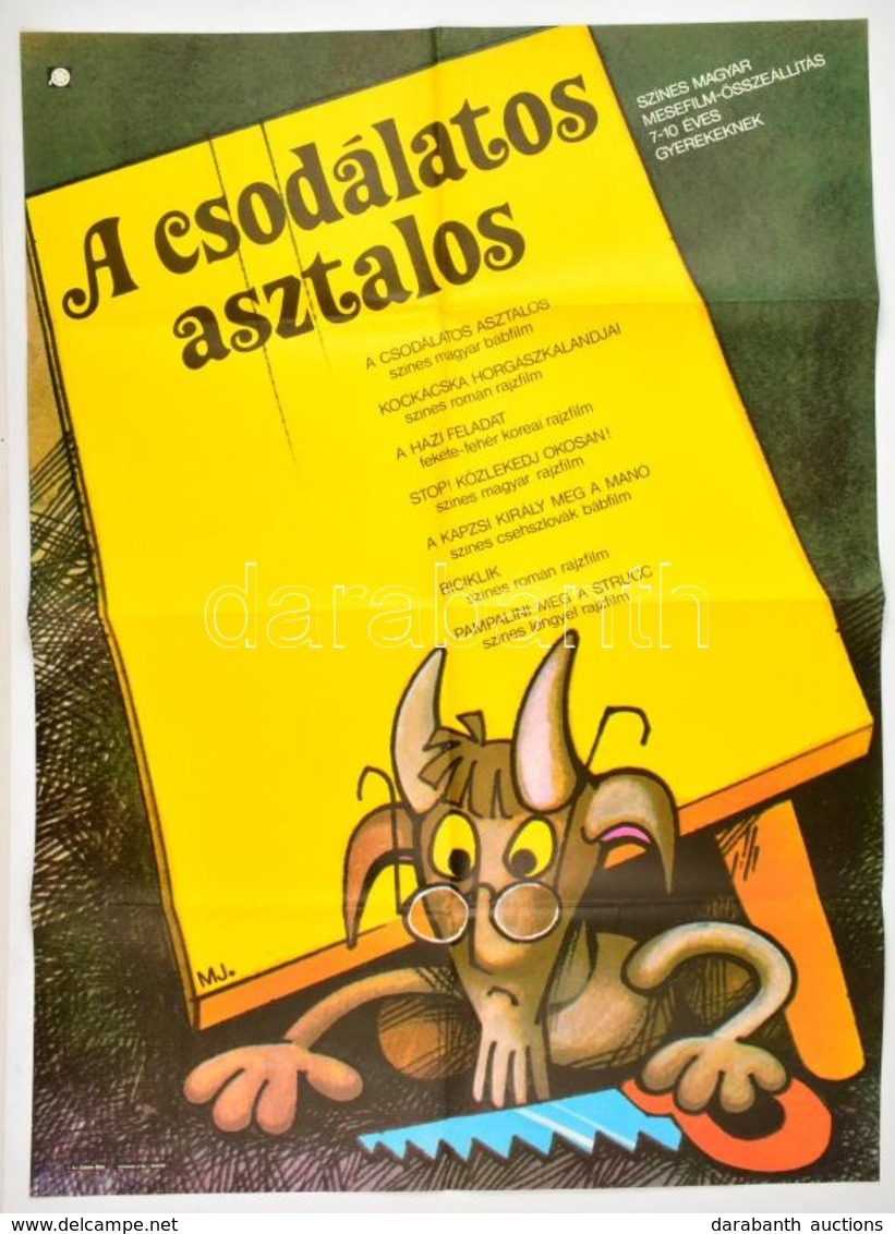 1983 A Csodálatos Asztalos, Színes Magyar Mesefilm Plakátja, Hajtott, 80×56 Cm - Other & Unclassified