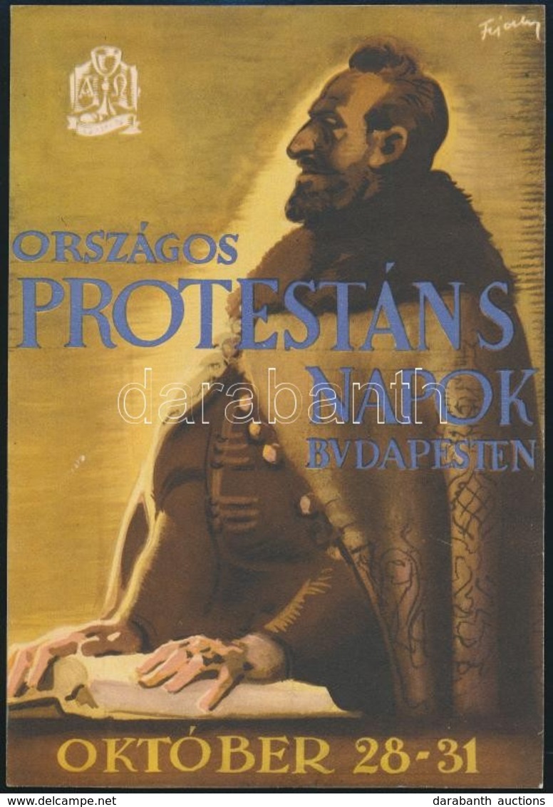 1939 Fejes Gyula (1895-1956): Országos Protestáns Napok Budapesten, Kisplakát (vékony Fehér Keretszél Hiányzik), 22,5×15 - Andere & Zonder Classificatie