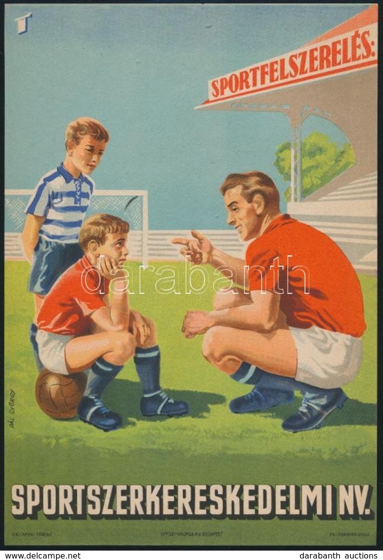Cca 1950 Sportszerkereskedelmi NV. Focistákat ábrázoló Reklámplakátja, Szép állapotban, 24×16 Cm - Autres & Non Classés