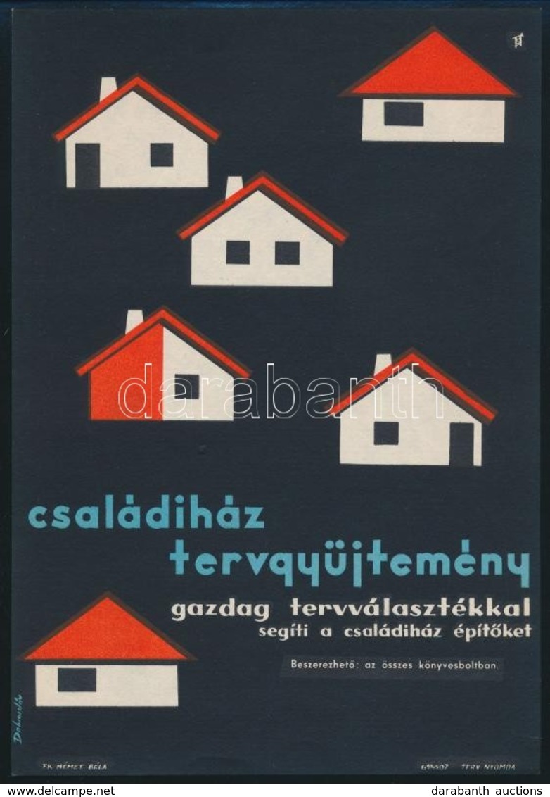 Cca 1968 Családiház Tervgyűjtemény, Kisplakát, Dobroszláv Grafikája, 23×16 Cm - Andere & Zonder Classificatie