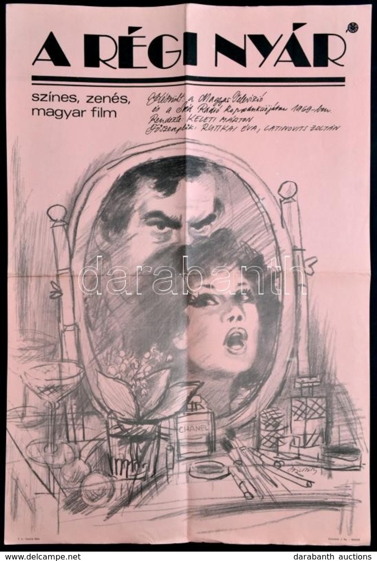 1969 A Régi Nyár, MOKÉP Filmplakát, Szereplők: Latinovits Zoltán, Ruttkai Éva, Hajtott, 60×40 Cm - Autres & Non Classés