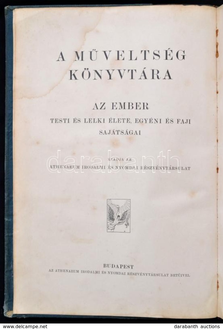 Az Ember. Testi és Lelki élete, Egyéni és Faji Sajátságai. Szerk.: Alexander Bernát-Lenhossák Mihály. A Műveltség Könyvt - Non Classés