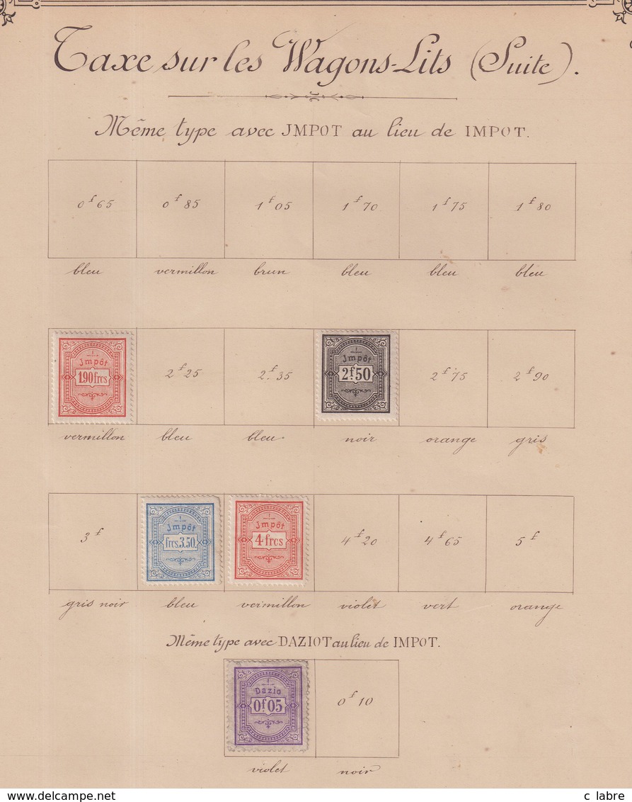 FRANCE : IMPOTS . TAXE SUR LES WAGONS-LITS . 25 EX * . 1878/88 . - Other & Unclassified