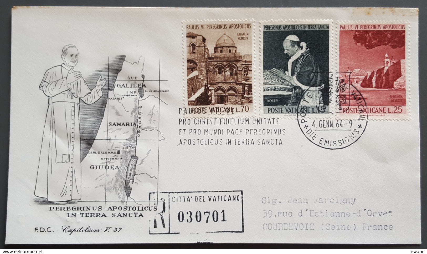 Vatican - FDC 1964 - YT N°393 à 395 - Voyage De S.S. Paul VI En Terre Sainte + Recommandé - FDC