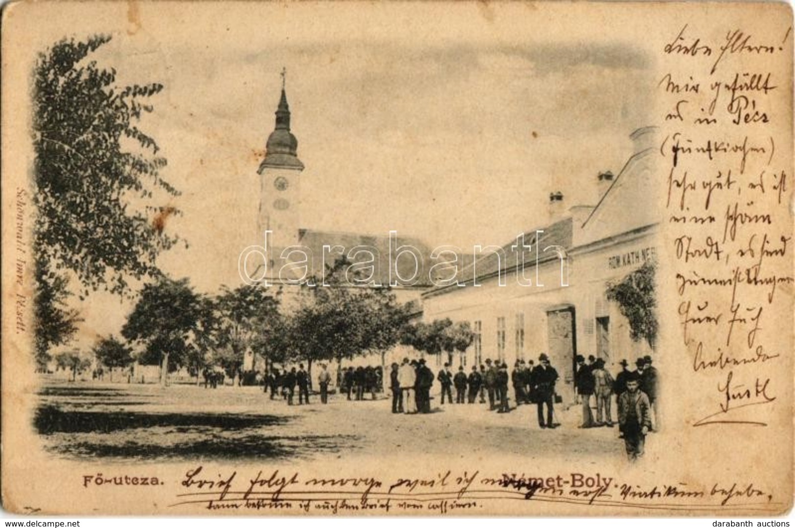 T2/T3 1902 Bóly, Németbóly; Fő Utca, Templom, Római Katolikus Népiskola. Schönwald Imre Kiadása - Non Classés