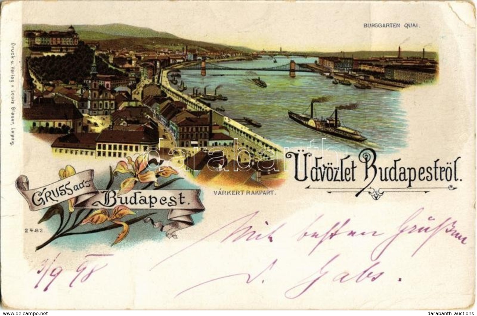 * T3/T4 1898 (Vorläufer!) Budapest I. Várkert és Rakpart. Louis Glaser Floral, Litho (Rb) - Non Classés