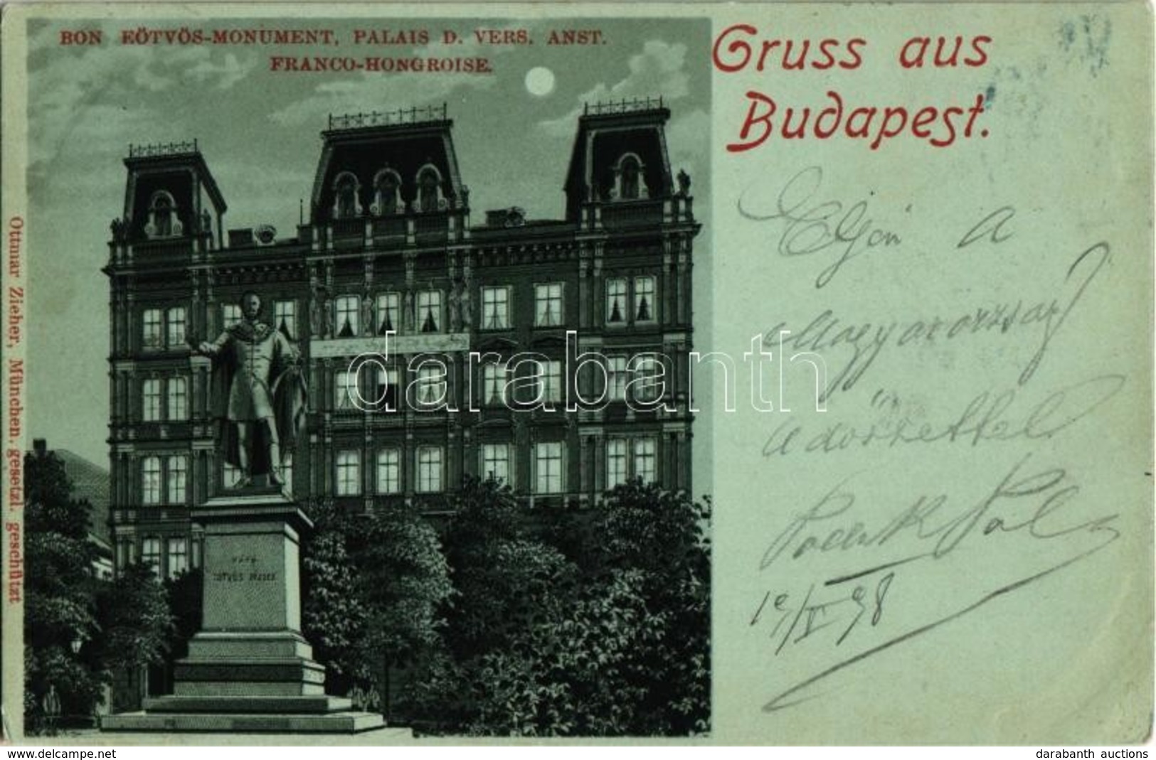 T2/T3 1898 Budapest V. Eötvös József Szobor, Francia-magyar Palota. Ottmar Zieher Litho (EK) - Non Classés