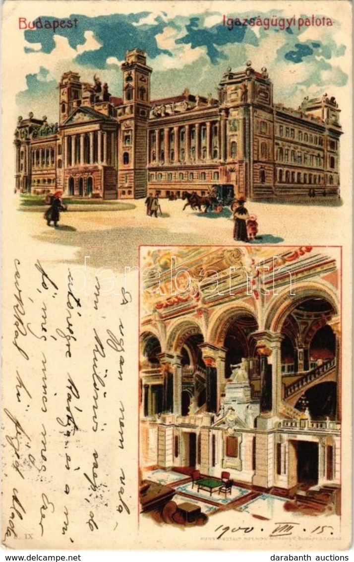 T2/T3 1900 Budapest V. Igazságügyi Palota, Belső. Kunstanstalt 'Kosmos' S. IX. Art Nouveau Litho (EK) - Non Classés