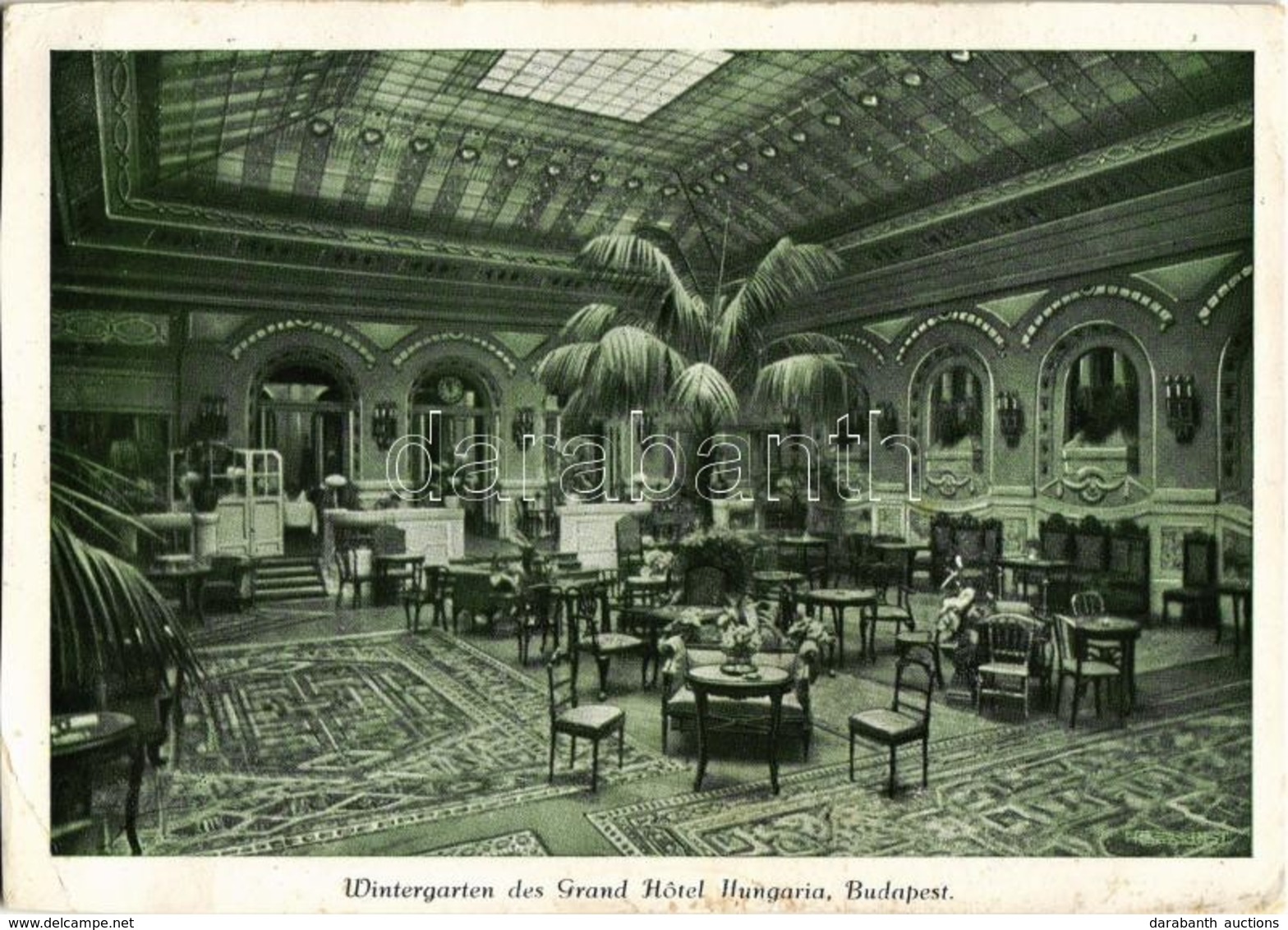 T3/T4 Budapest V. Grand Hotel Hungaria Nagyszálloda, Téli Kert, Belső / Wintergarten (vágott / Cut) - Non Classés