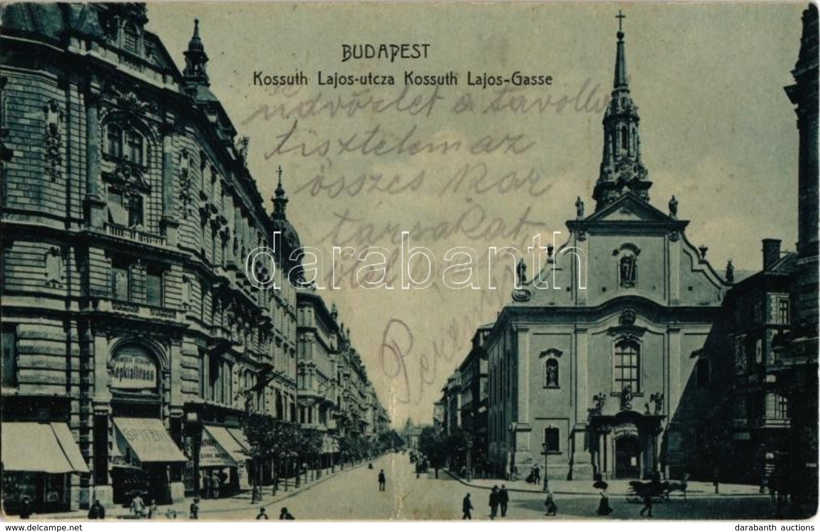 T2 1905 Budapest V. Kossuth Lajos Utca, Templom, Spitzné Nemzeti Szalon Képkiállítása, Kováry Bank és Váltó üzlet - Non Classés