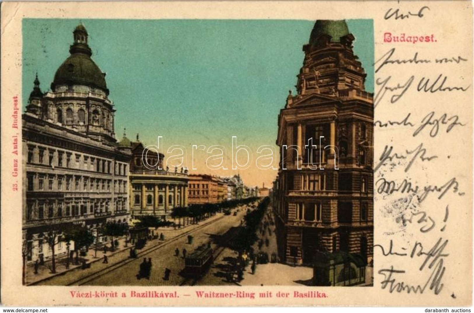 T2/T3 1902 Budapest VI. Váci Körút, Bazilika (mai Bajcsy-Zsilinszky út). Ganz Antal (EK) - Zonder Classificatie