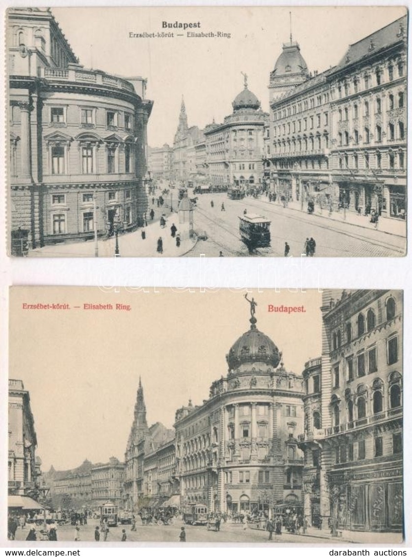 ** Budapest VII. Erzsébet Körút (Blaha Lujza Tér), Villamos, üzletek - 2 Db Régi Képeslap / 2 Pre-1945 Postcards - Zonder Classificatie