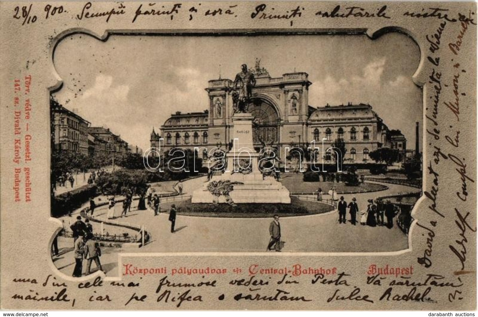 T2 1900 Budapest VII. Központi Pályaudvar (Keleti Pályaudvar), Vasútállomás, Baross Szobor. Divald Károly 147. - Non Classés