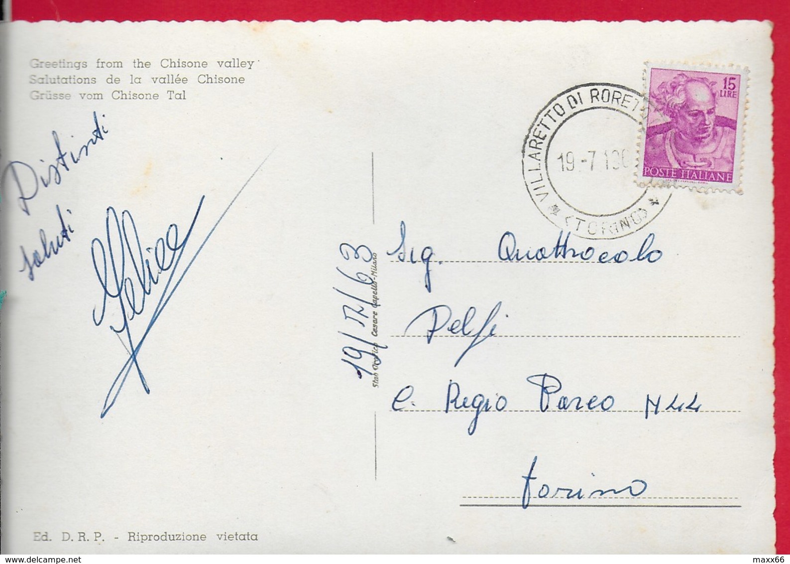 CARTOLINA VG ITALIA - Saluti Dalla Val Chisone (TO) - Vedutine Multivue - 10 X 15 - ANN. 1963 - Saluti Da.../ Gruss Aus...