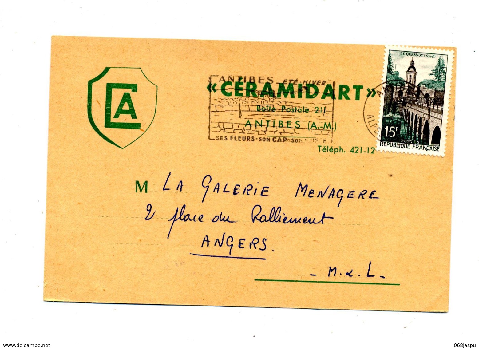 Carte Flamme Antibes Fleur Cap Entete Ceramique - Manual Postmarks