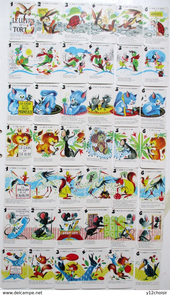 JEU DE CARTES 7 FAMILLES LES FABLES DE LA FONTAINE CHAT RENARD CIGOGNE TORTUE FOURMI LION RAT LIEVRE CORBEAU CIGALE - Autres & Non Classés