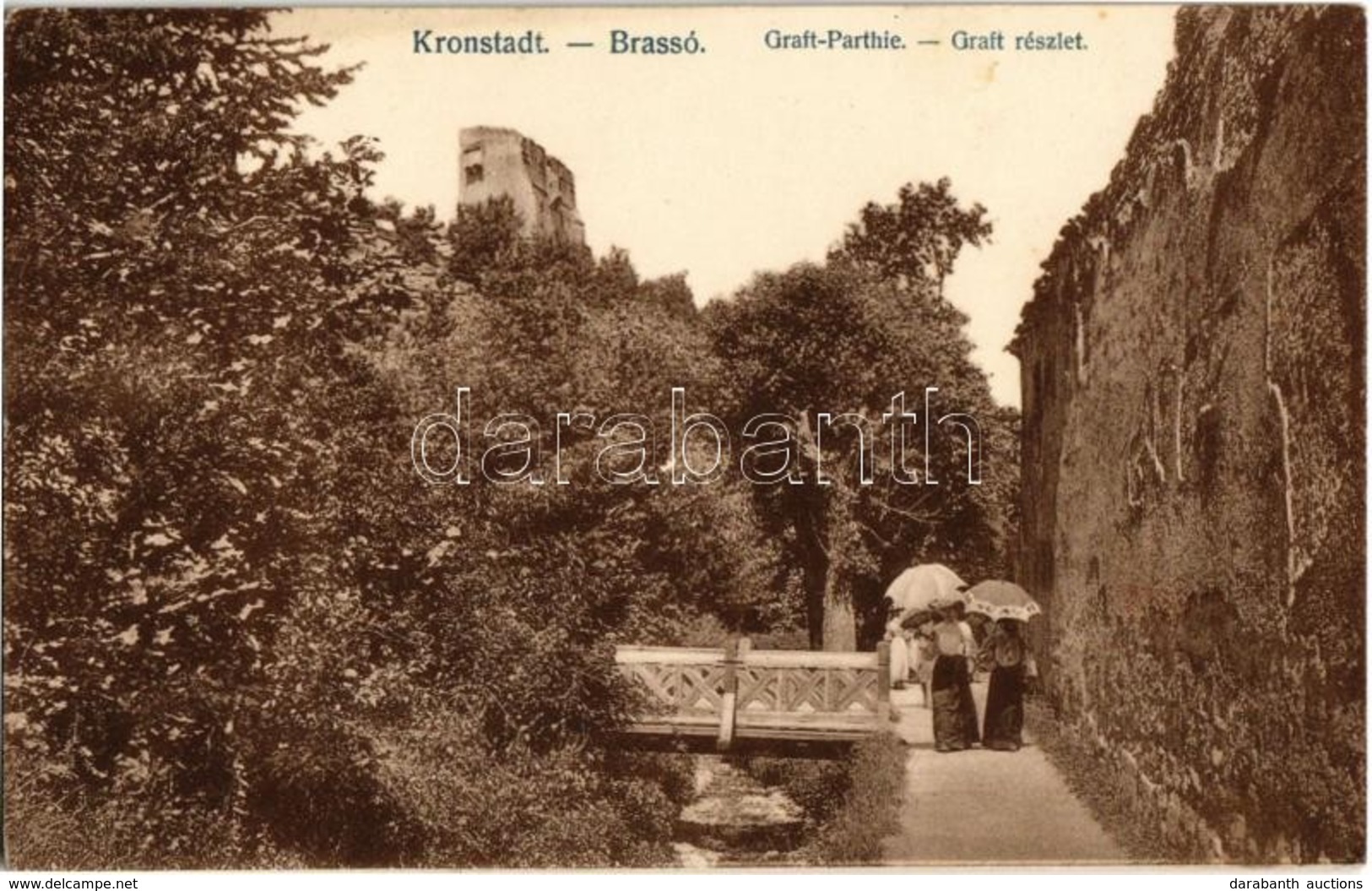 T2 1913 Brassó, Kronstadt, Brasov; Árokmente, Fahíd, Hölgyek Napernyővel / Graft, Wooden Bridge, Ladies With Umbrellas - Non Classés