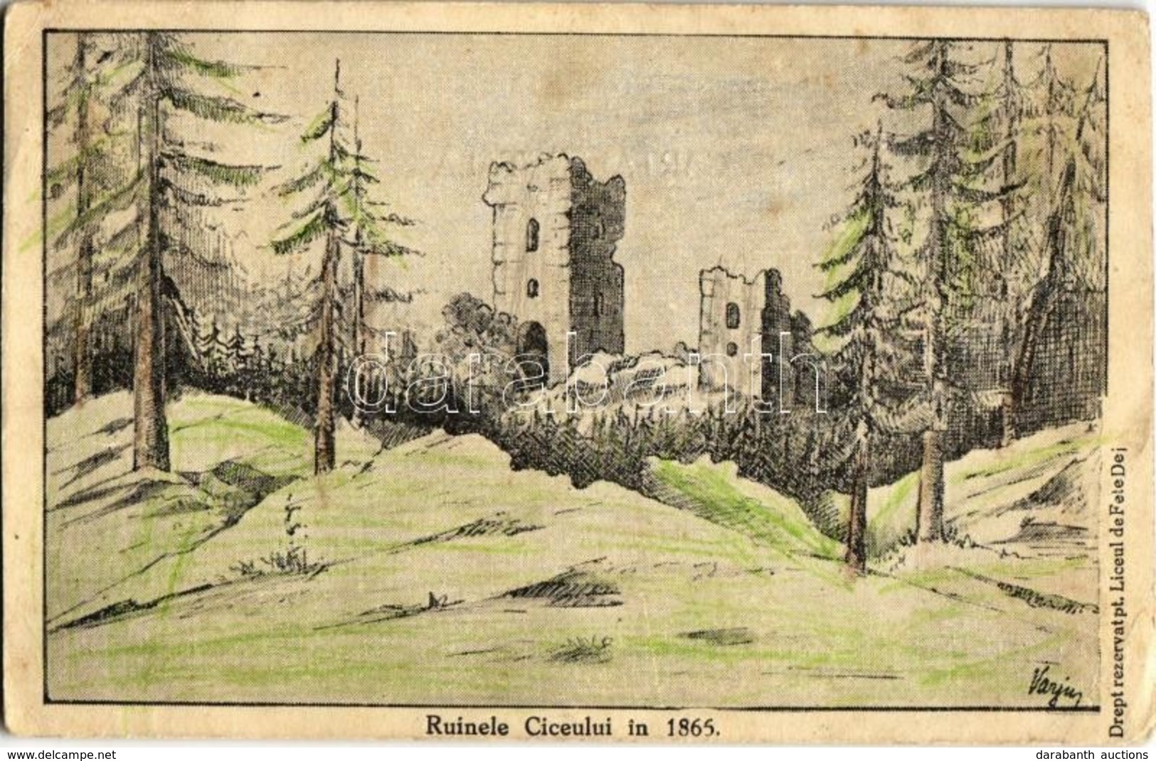 ** T2/T3 Csicsóújfalu, Csicsó, Ciceu-Corabia; Ruinele Ciceului, Cetatea Ciceu / Csicsó Várának Romjai 1865-ben / Castle  - Zonder Classificatie