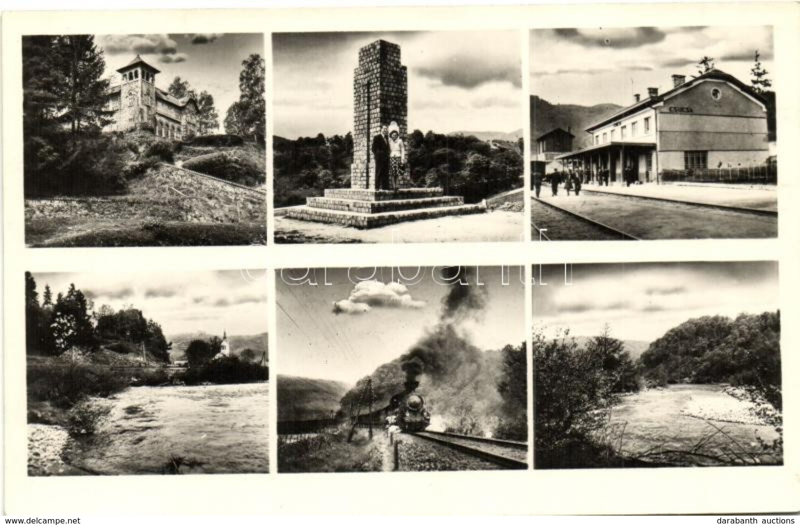 T2 Csucsa, Ciucea; Ady Kastély, Vasútállomás, Emlékmű, Gőzmozdony / Castle, Railway Station, Memorial, Locomotive + Port - Non Classés