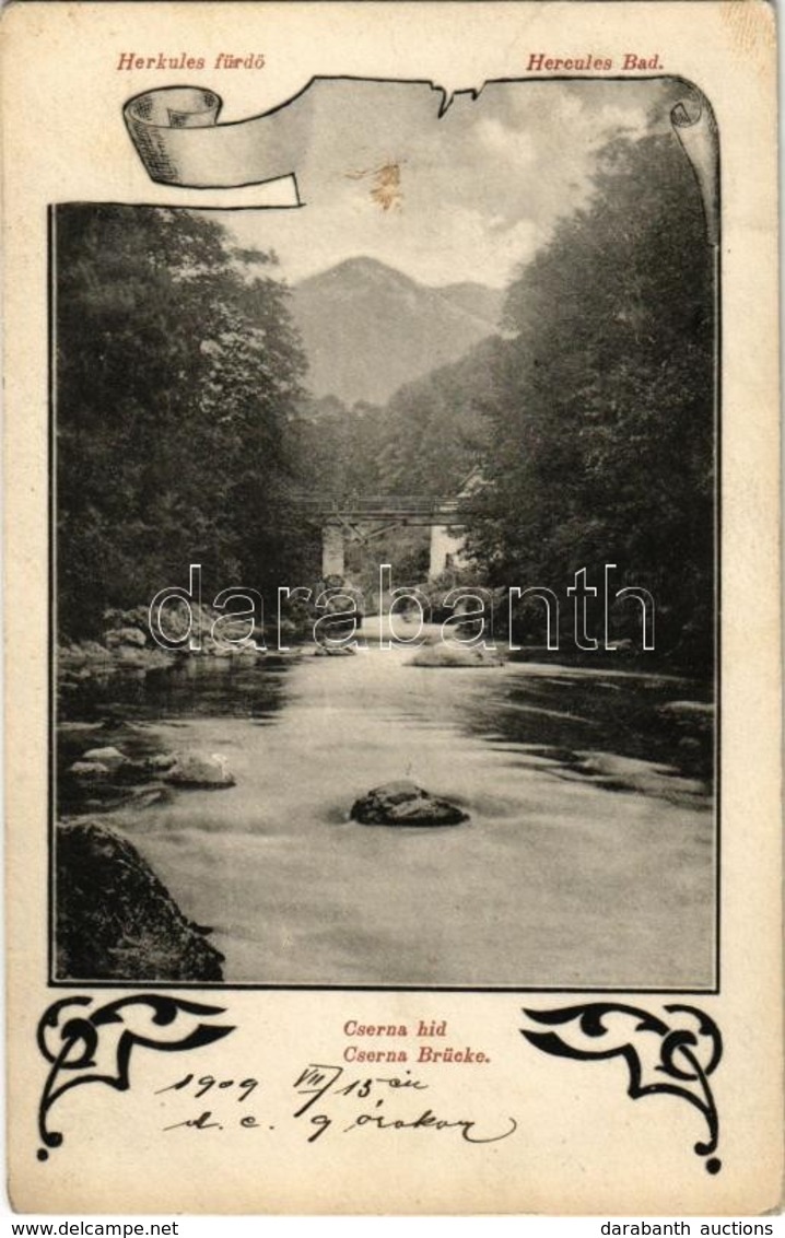 T2 1909 Herkulesfürdő, Baile Herculane; Cserna Híd. Divald Károly 911. Sz.  / Cerna River Bridge. Art Nouveau - Zonder Classificatie