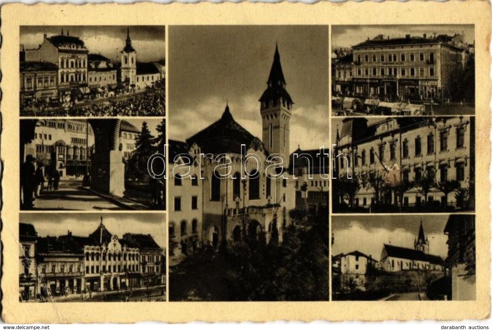 T3 Marosvásárhely, Targu Mures; Mozaiklap: Városháza, Fő Tér, Református Templom / Multi-view Postcard: Town Hall, Main  - Zonder Classificatie