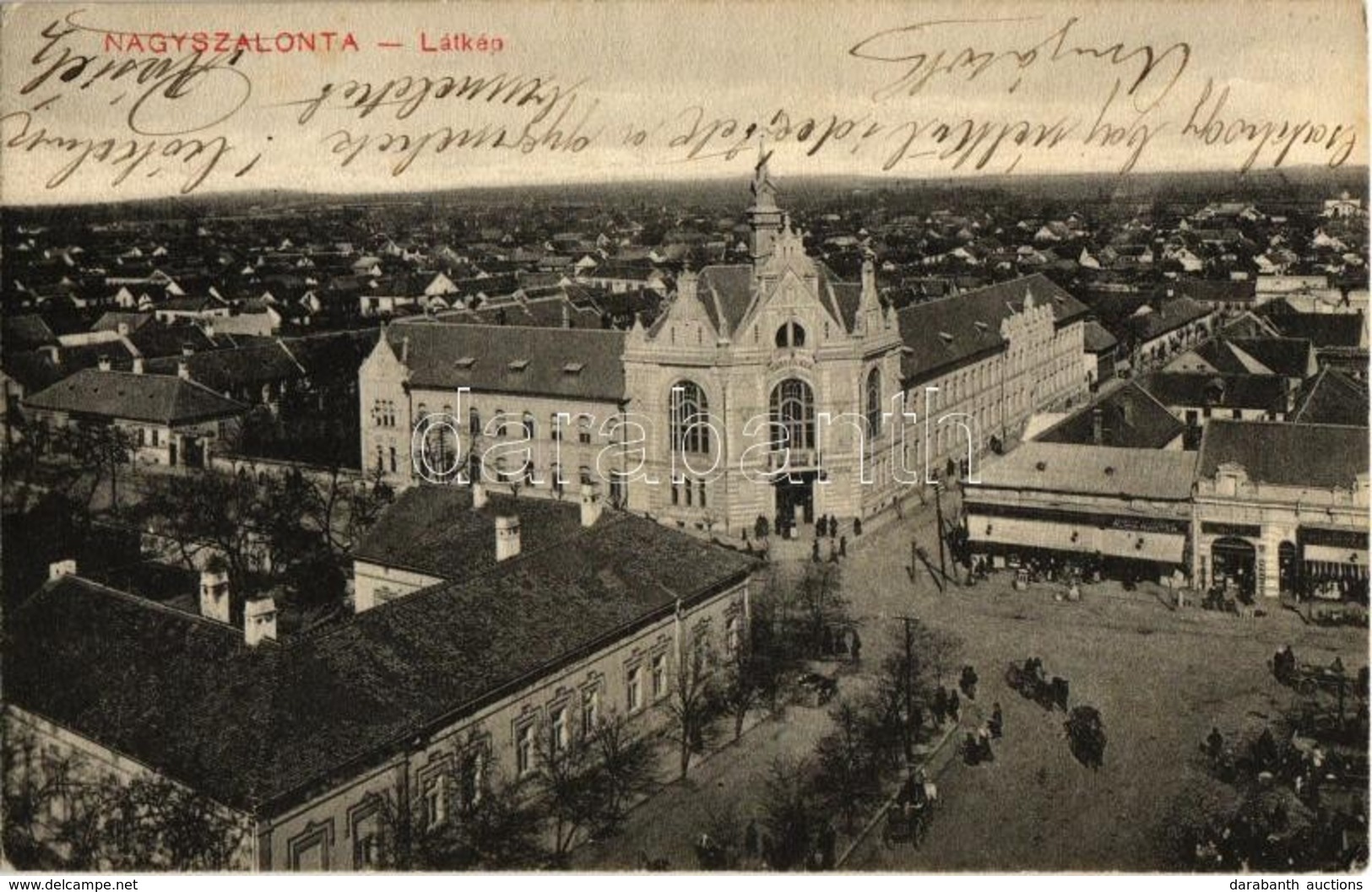 T2/T3 1910 Nagyszalonta, Salonta; Városháza, üzletek. W. L. Bp. 6542. Kiadja Döme Károly / Town Hall, Shops (EK) - Zonder Classificatie