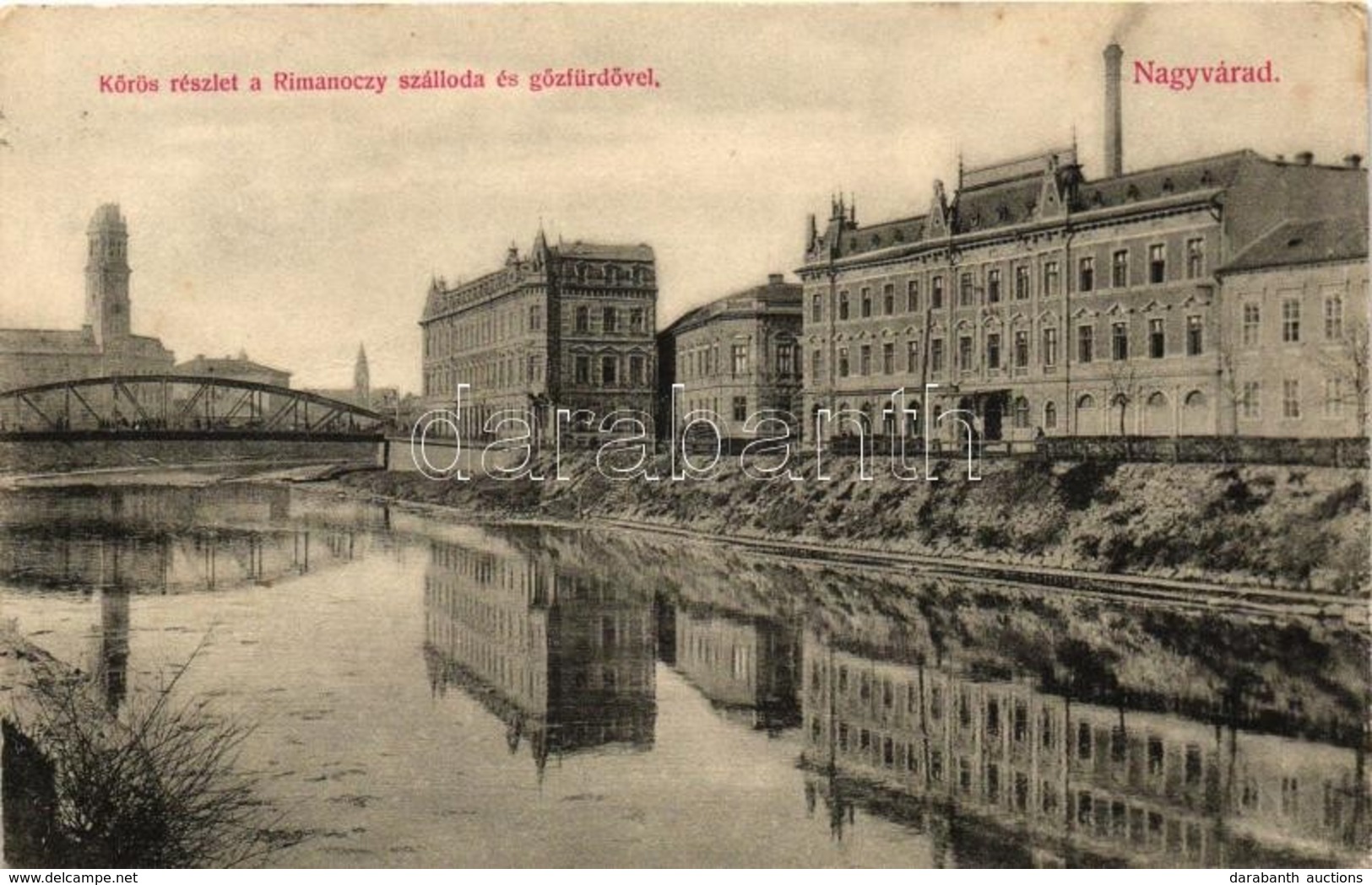 T2/T3 Nagyvárad, Oradea; Körös Részlet, Rimanóczy Szálloda, Gőzfürdő, Rigler Rt. Kiadása / Riverside, Hotel Rimanóczy, S - Zonder Classificatie