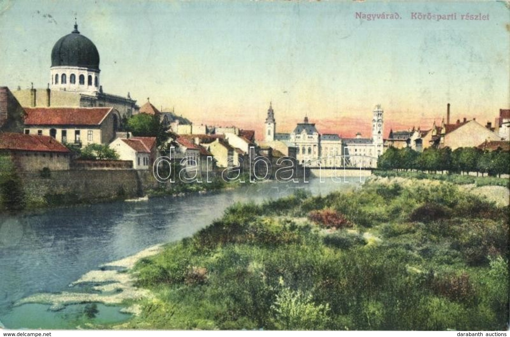 T2/T3 Nagyvárad, Oradea; Körös Parti Részlet, Zsinagóga / Cris Riverbank, Synagogue  (EK) - Non Classés