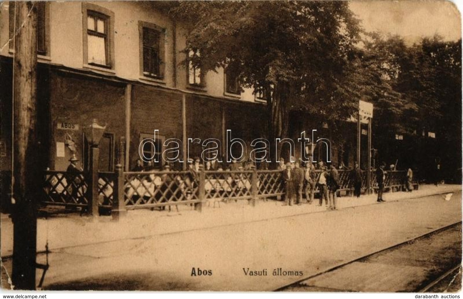 T3 1917 Abos, Obisovce; Vasútállomás, étterem Terasza / Bahnhof / Railway Station, Restaurant Terrace (EM) - Zonder Classificatie