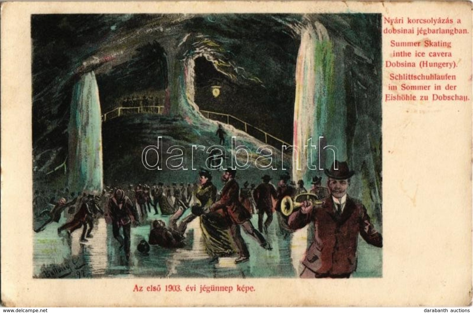 * T2/T3 Dobsina, Az Első 1903. évi Jégünnep Képe. Nyári Korcsolyázás A Jégbarlangban / Summertime Ice Skating In The Cav - Zonder Classificatie