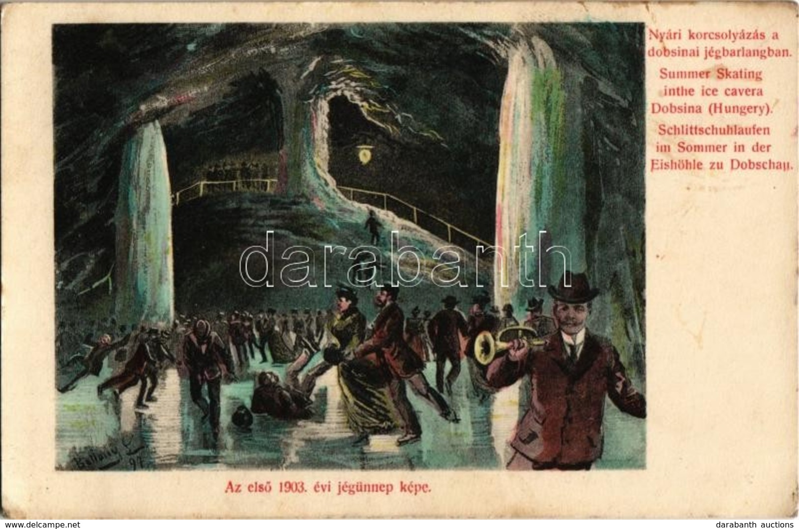 * T2/T3 Dobsina, Az Első 1903. évi Jégünnep Képe. Nyári Korcsolyázás A Jégbarlangban / Summertime Ice Skating In The Cav - Non Classés