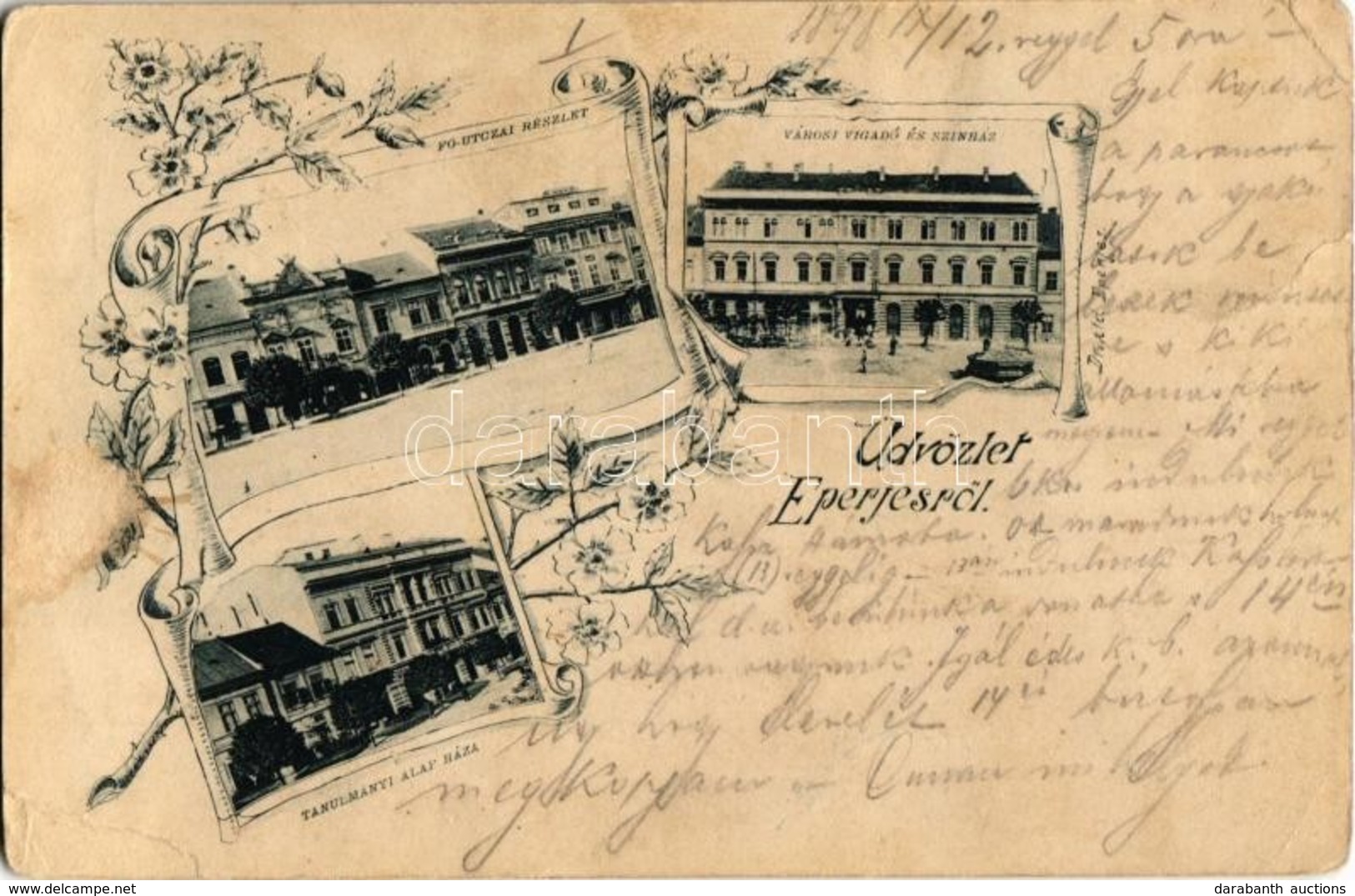 T3 1898 Eperjes, Presov; Fő Utca, Városi Vigadó és Színház, Tanulmányi Alap Háza / Main Street, Concert Hall And Theater - Non Classés