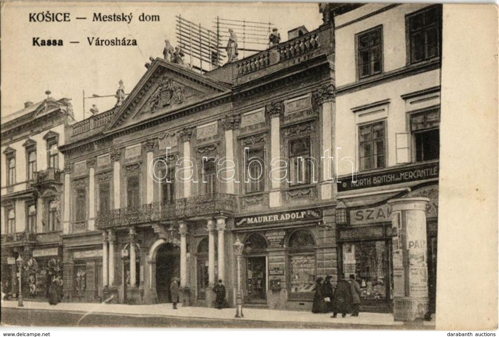 T2/T3 Kassa, Kosice; Városháza, North British And Mercantile Bank, Maurer Adolf, Jaschkó Géza és Orosz Istvánné üzlete,  - Non Classés