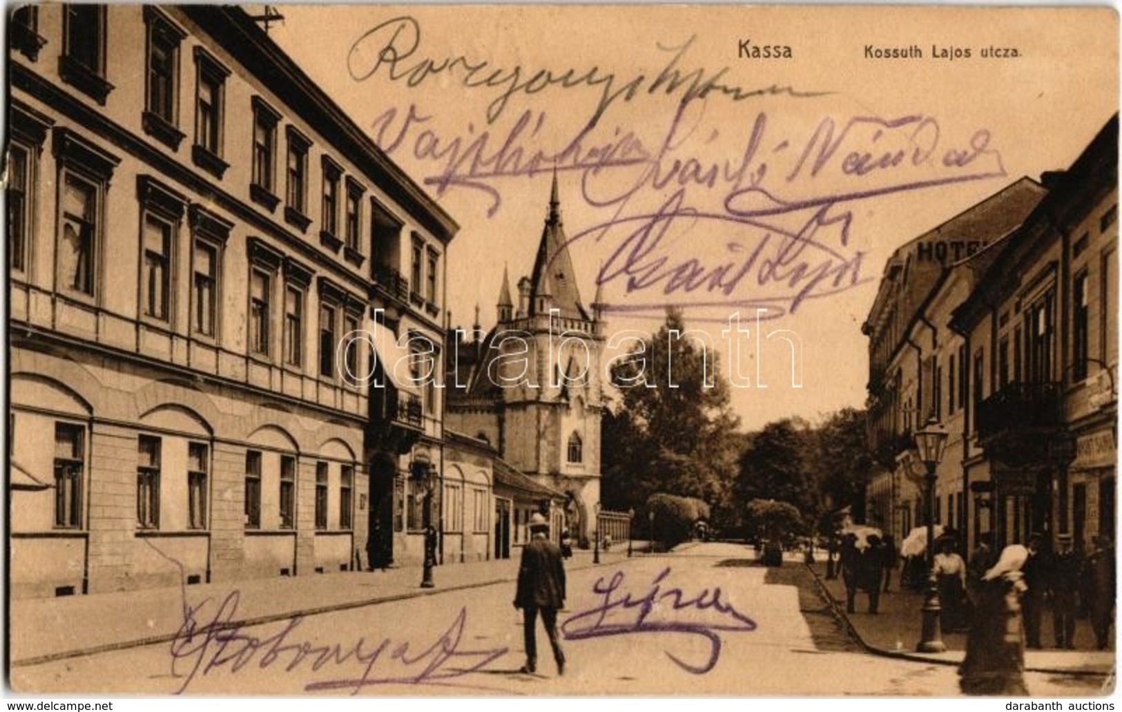 T2/T3 1912 Kassa, Kosice; Kossuth Lajos Utca, Jakab Palota (Jakab Árpád építész Villája), üzletek / Street View, Palace, - Non Classés