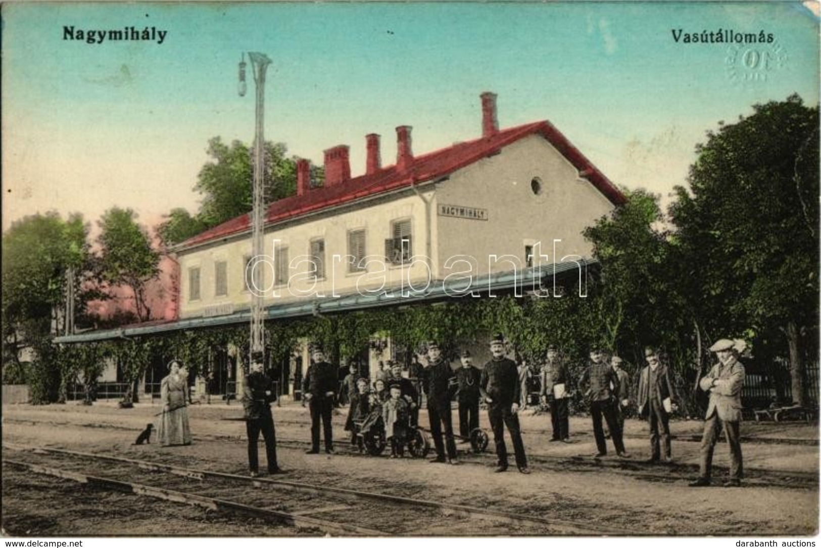 T2/T3 1915 Nagymihály, Michalovce; Vasútállomás, Vasutasok, Hajtány / Bahnhof / Railway Station, Handcar, Railwaymen (EK - Non Classés