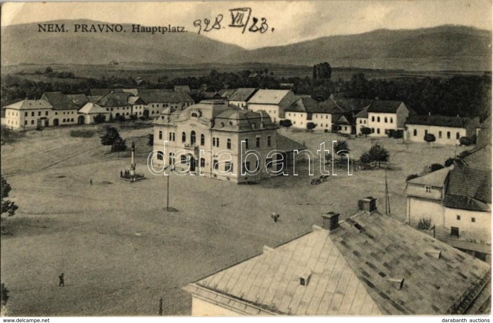 T2/T3 1928 Németpróna, Nemecké Právno, Nitrianske Pravno; Hauptplatz / Fő Tér, Városháza / Main Square, Town Hall - Non Classés