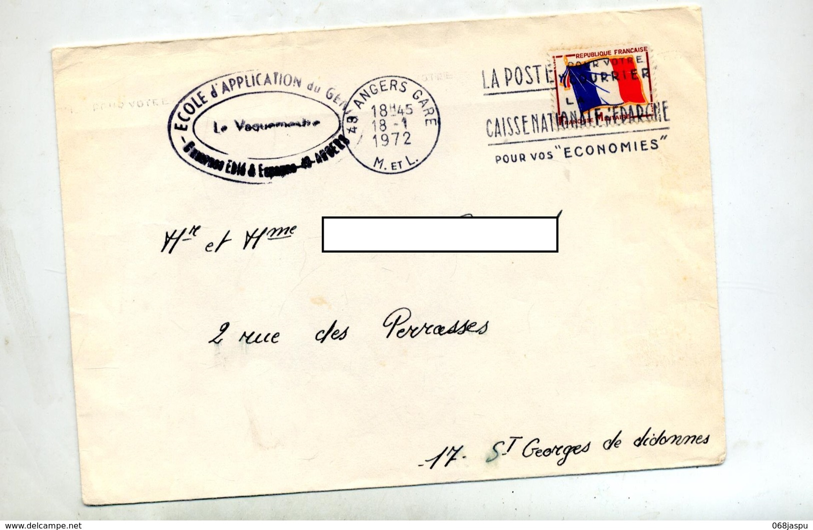 Lettre Flamme Angers Caisse Epargne Sur Drapeau Franchise Militaire + Ecole Genie - Mechanical Postmarks (Advertisement)