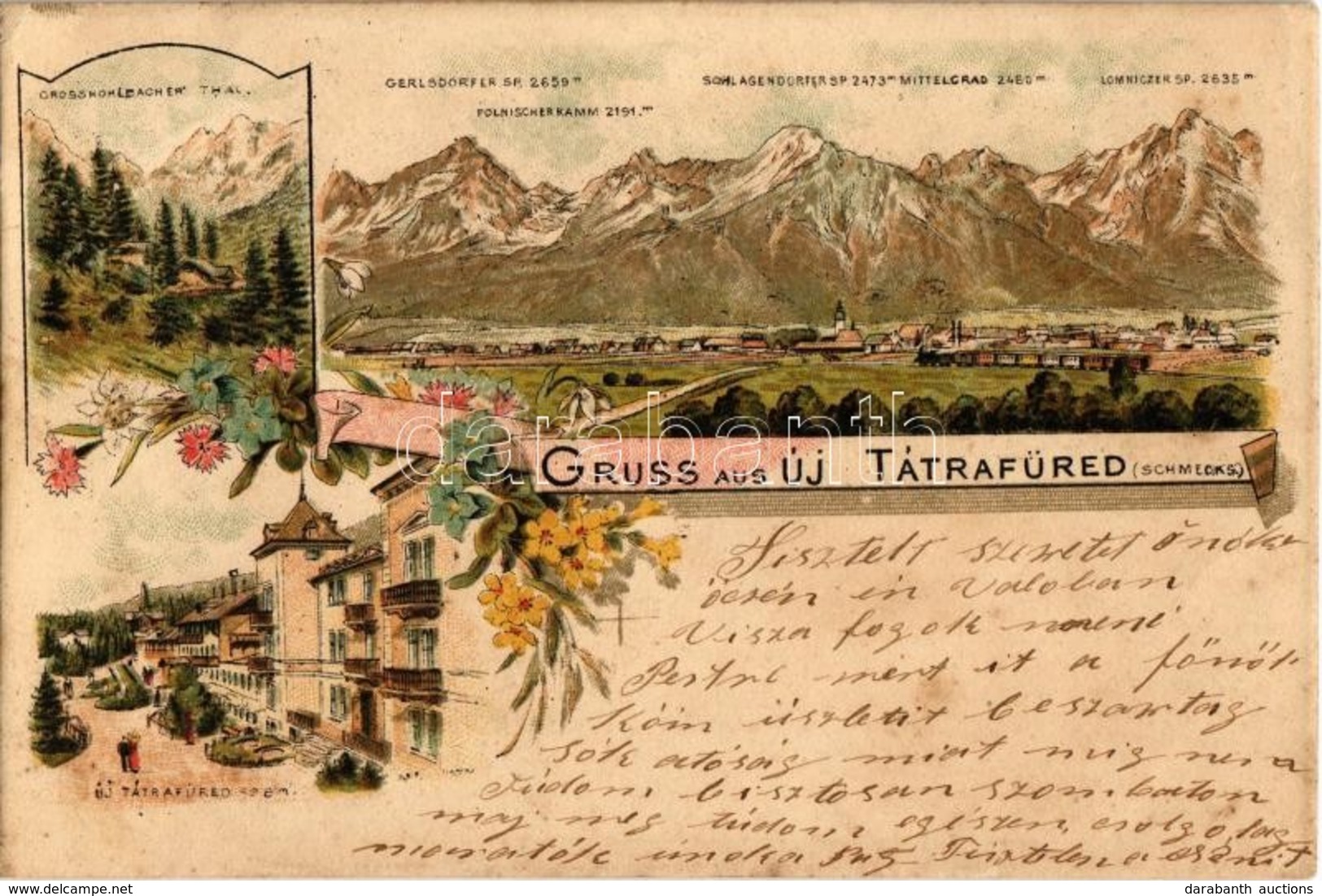 T2/T3 1899 Újtátrafüred, Neu-Schmecks, Novy Smokovec; Nagy Tarpataki Völgy, Csúcsok / Valley, Mountain Peaks. Floral, Li - Non Classés