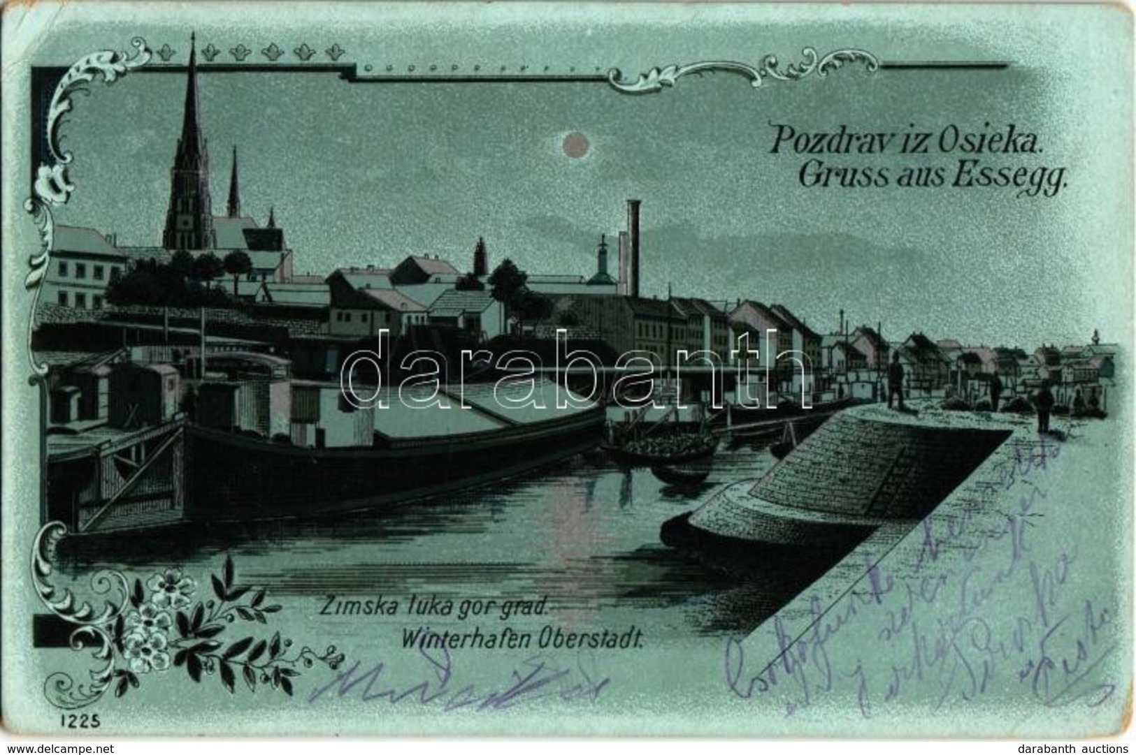 T2/T3 1902 Eszék, Osijek, Esseg; Téli Kikötő / Zimska Luka Gor Grad / Winterhafen Oberstadt / Winter Port. Art Nouveau,  - Non Classés