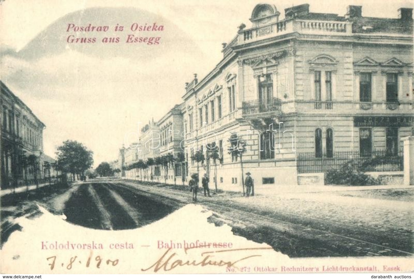 T2/T3 Eszék, Essegg, Osijek; Kolodvorska Cesta / Bahnhofstrasse / Vasút Utca, Ottokar Rechnitzer Kiadása / Street View ( - Non Classés