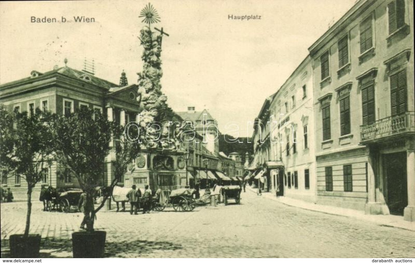 T2/T3 Baden Bei Wien, Hauptplatz / Main Square, Monument, Horse Carts  (fl) - Non Classés