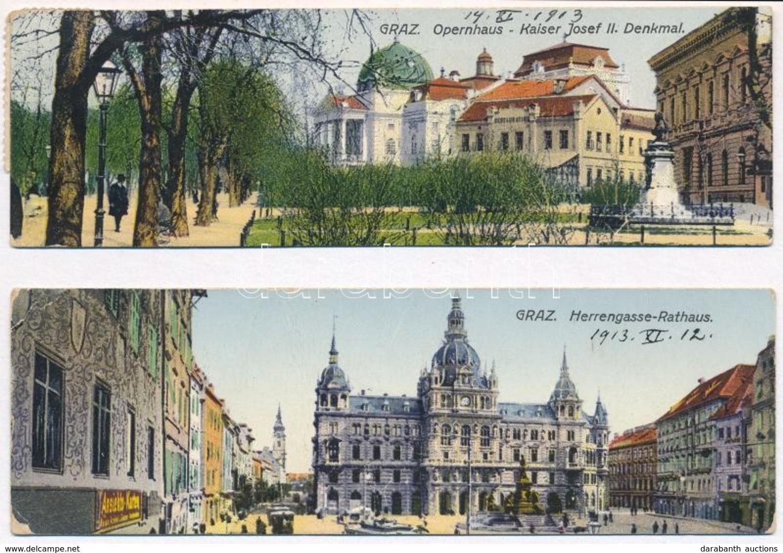 1913 Graz, Opernhaus, Kaiser Josef II Denkmal, Herrengasse, Rathaus / Opera House, Statue, Street, Town Hall - 2 Mini Po - Zonder Classificatie