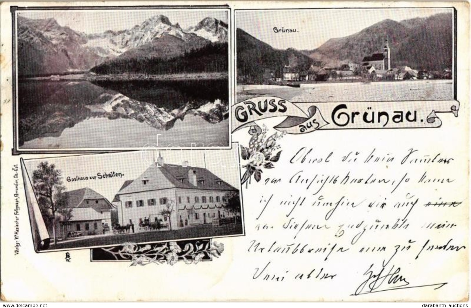 T2 1899 Grünau Im Almtal, Gasthaus Zur Schaiten / Guest House, Hotel, Restaurant. V. Haslacher Art Nouveau, Floral - Zonder Classificatie