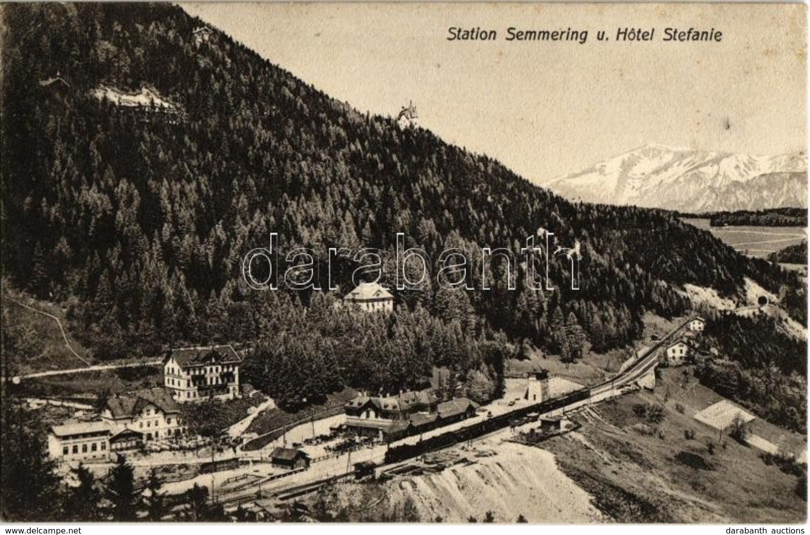 T2 Semmering, Bahnhof, Hotel Stefanie / Railway Station With Hotel, Locomotive - Non Classés