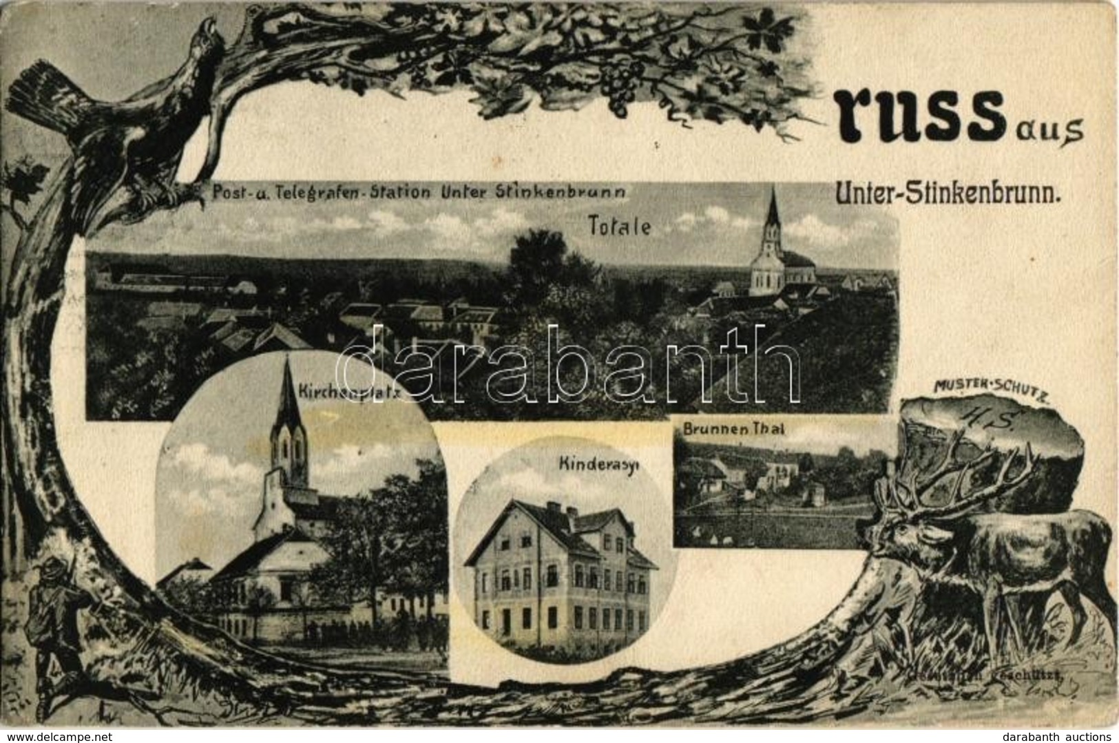 T2 1907 Unterstinkenbrunn, Kirchenplatz, Kinderasyl, Brunnen Thal, Muster Schutz / Church, Valley, Children Asylum. Art  - Non Classés