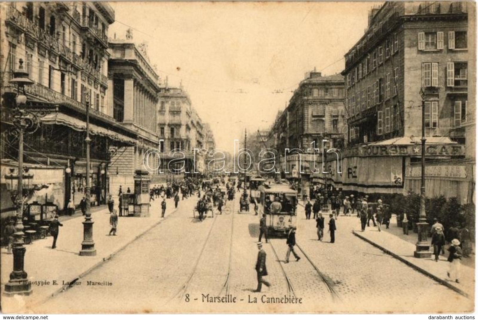 ** T2 Marseille, La Cannebiere / Street View With Trams, Cafe And Shops - Non Classés