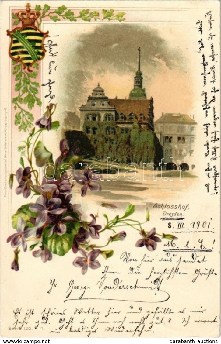 T2/T3 1901 Dresden, Schlosshof / Castle, Coat Of Arms. Kunstdruck Verlaganstalt Wezel & Neumann Art Nouveau, Floral, Lit - Zonder Classificatie
