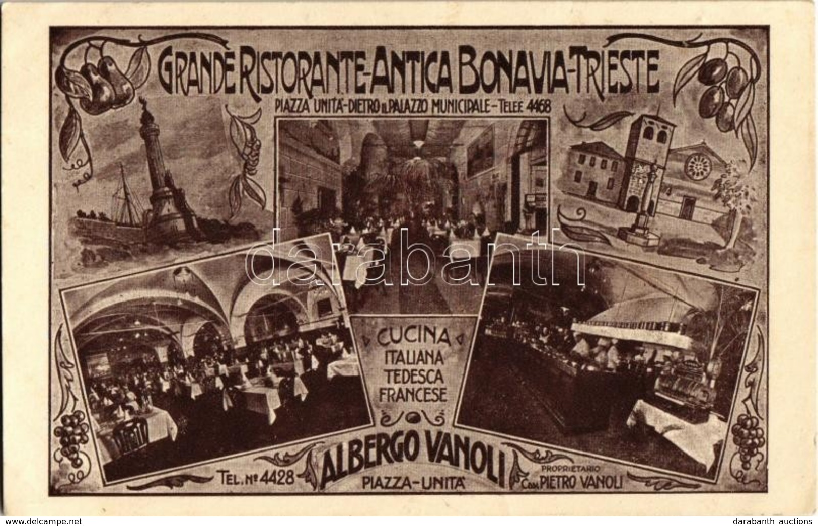 ** T2/T3 Trieste, Trieszt; Grande Ristorante Antica Bonavia, Albergo Vanoli / Hotel And Restaurant Interior. Art Nouveau - Unclassified