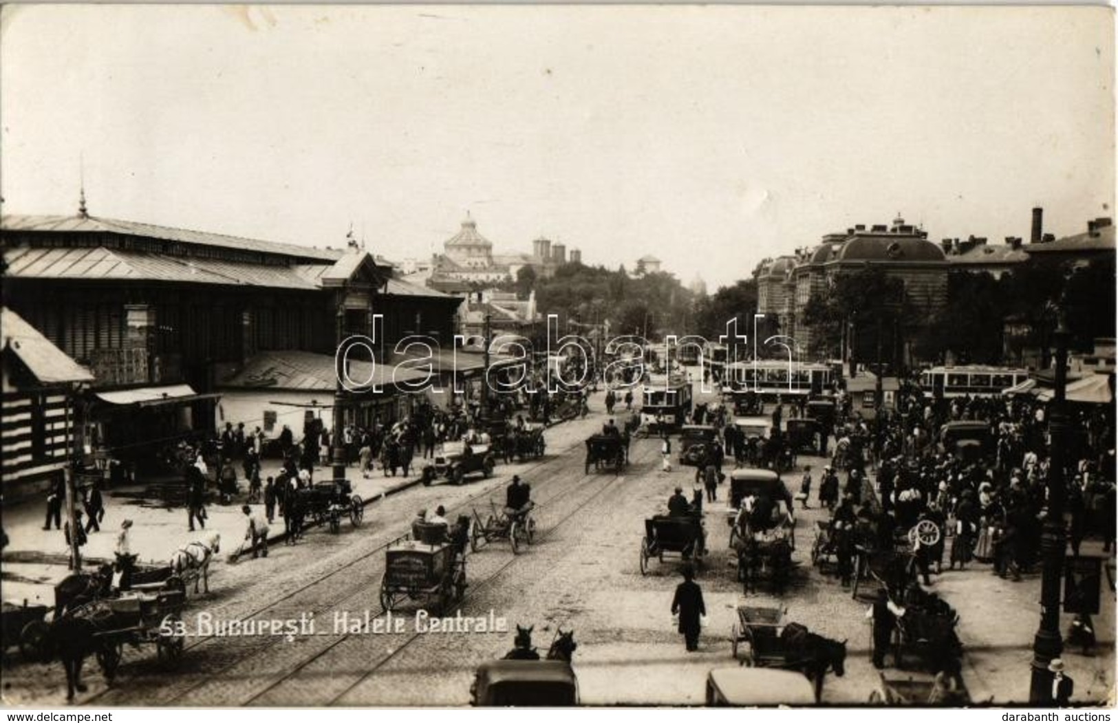 ** T2 Bucharest, Bucuresti; Halele Centrale / Central Markets, Trams, Automobile, Horse Carts - Non Classés